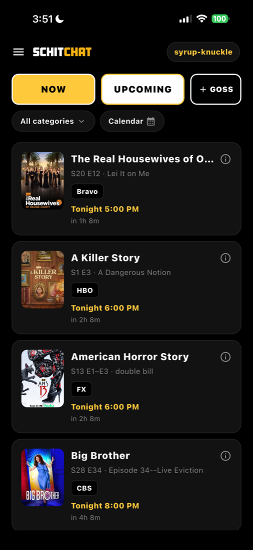 Tonight's shows